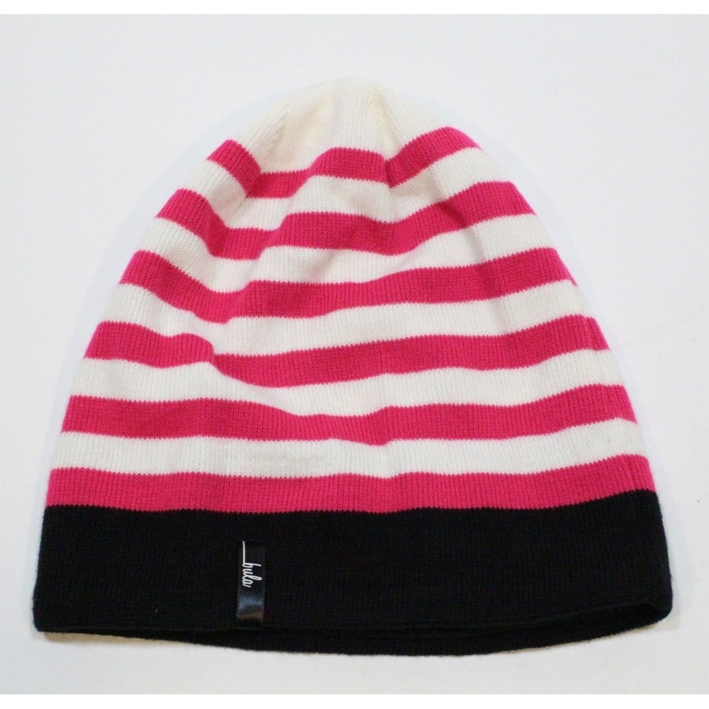 Bula Slouch‎ Beanie Black Pink White Striped 100% Acrylic Winter Ski Snowboard